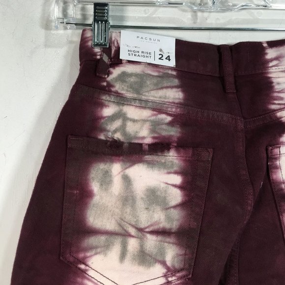 PacSun Tie Dye High Rise Straight Fit Jean, Women's Size 24 - Raspberry - Picture 14 of 16